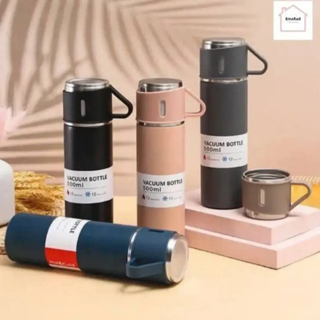 فلاسک چای مناسب کوهنوردی یا پیک نیک سه لیوان ست کامل